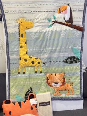 Plush appliques Jungle animals Baby Crib bedding set - New see details
